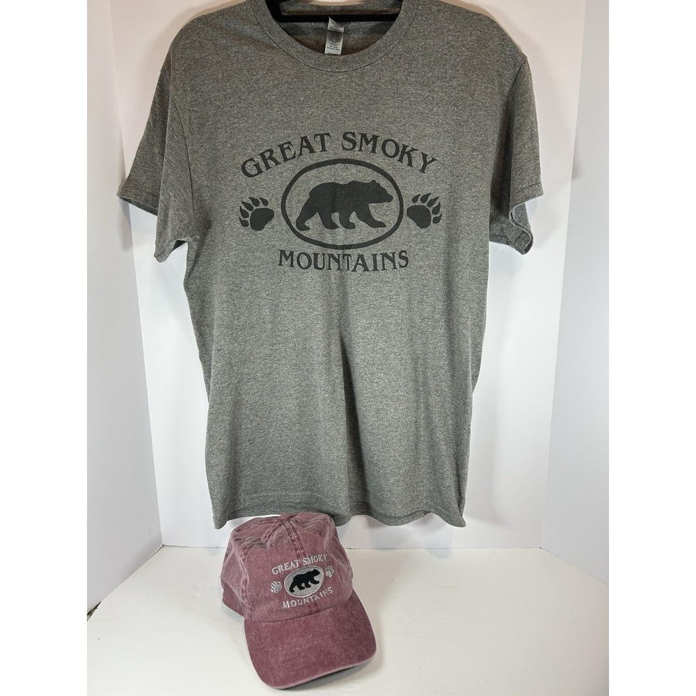 Gildan Ultra Cotton  Great Smoky Mountain Gray Unisex T Shirt And Hat Medium